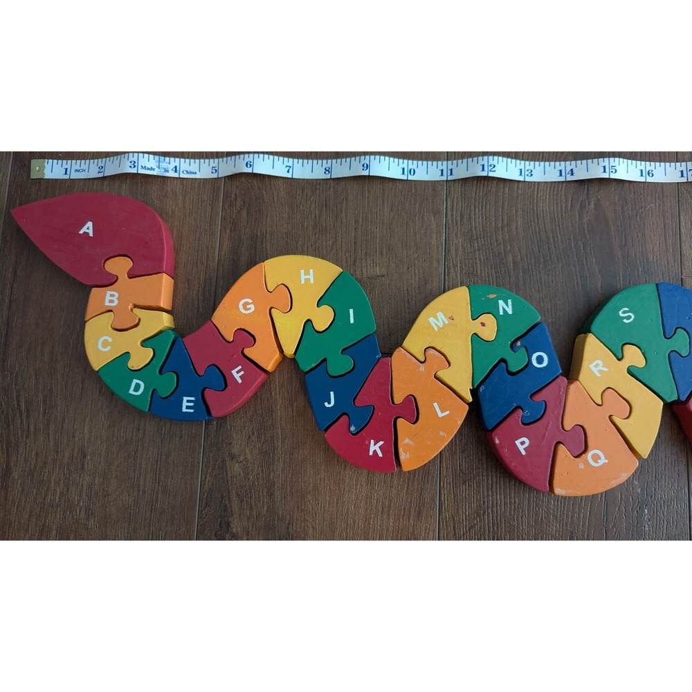 Wooden Alphabet Snake Puzzle Multicolor ABC Learning Educational Toy Kids 23in - Picture 4 of 4
